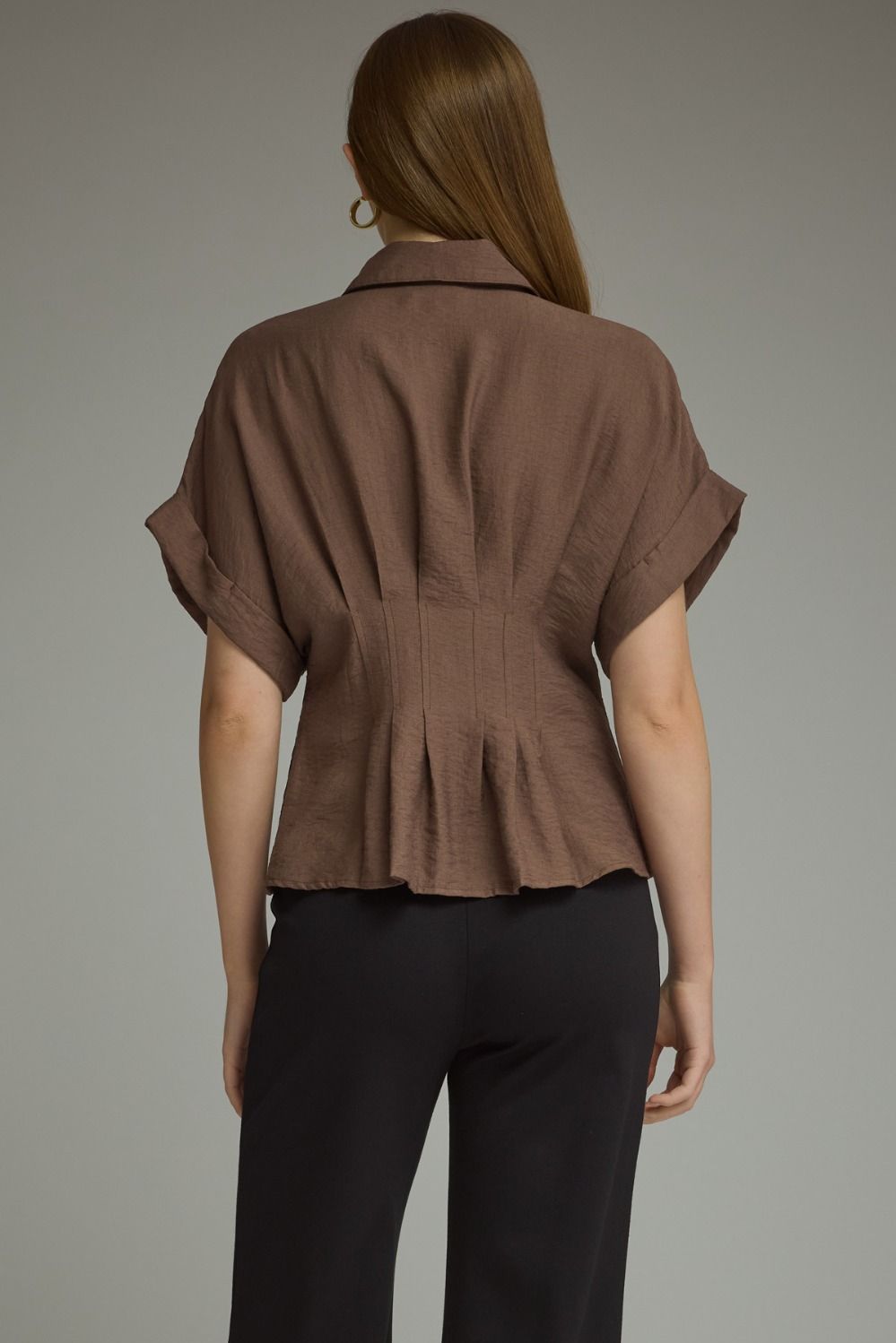 Pintuck Dolman Sleeve Top | Brown