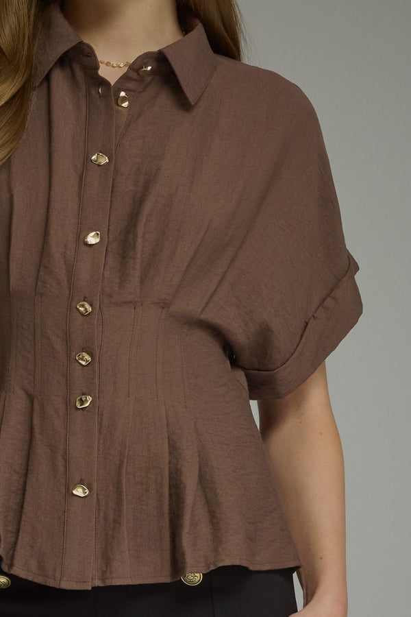 Pintuck Dolman Sleeve Top | Brown