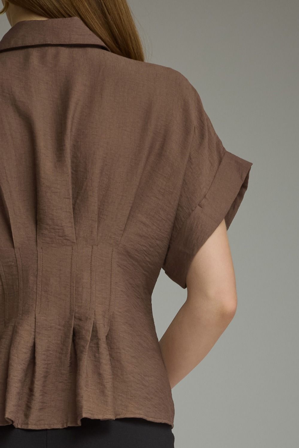 Pintuck Dolman Sleeve Top | Brown