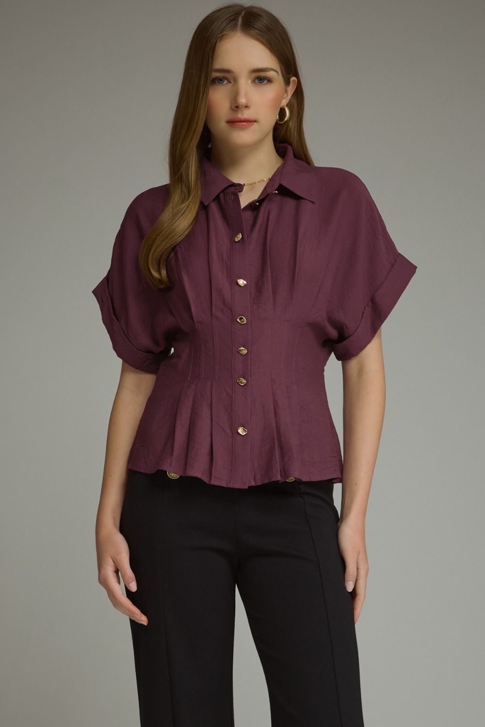 Pintuck Dolman Sleeve Top | Wine