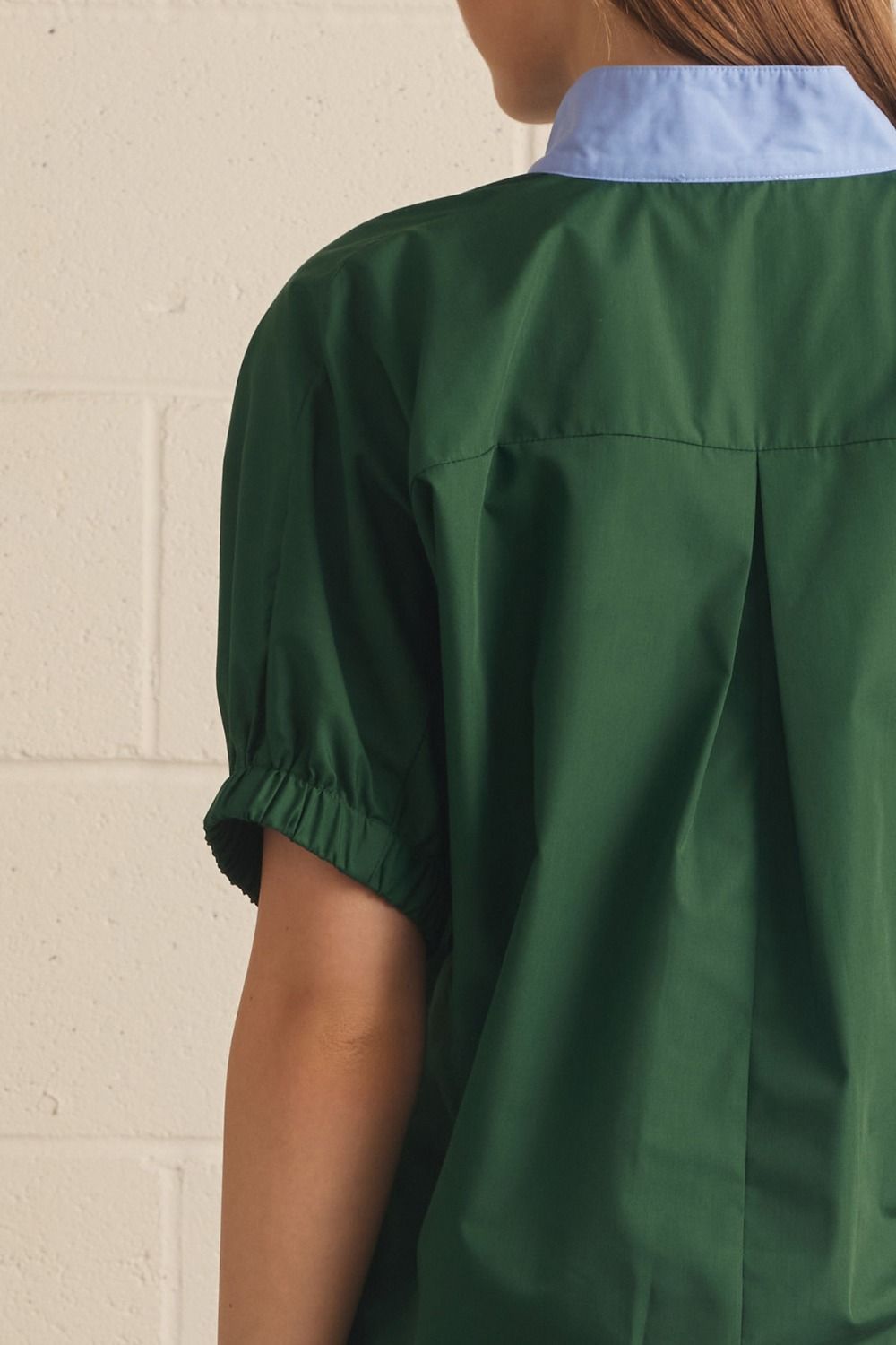 Contrast Trim Puff Sleeve Top | Hunter Green