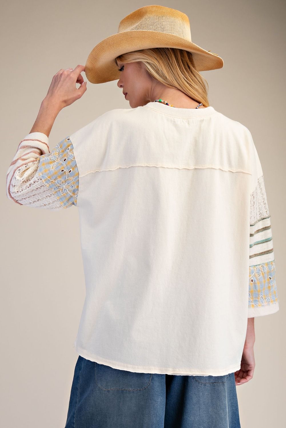 Mix Match Fabric Boxy Top | Ivory