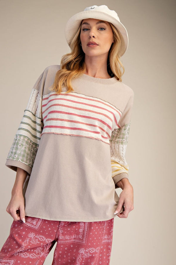 Mix Match Fabric Boxy Top | Mushroom