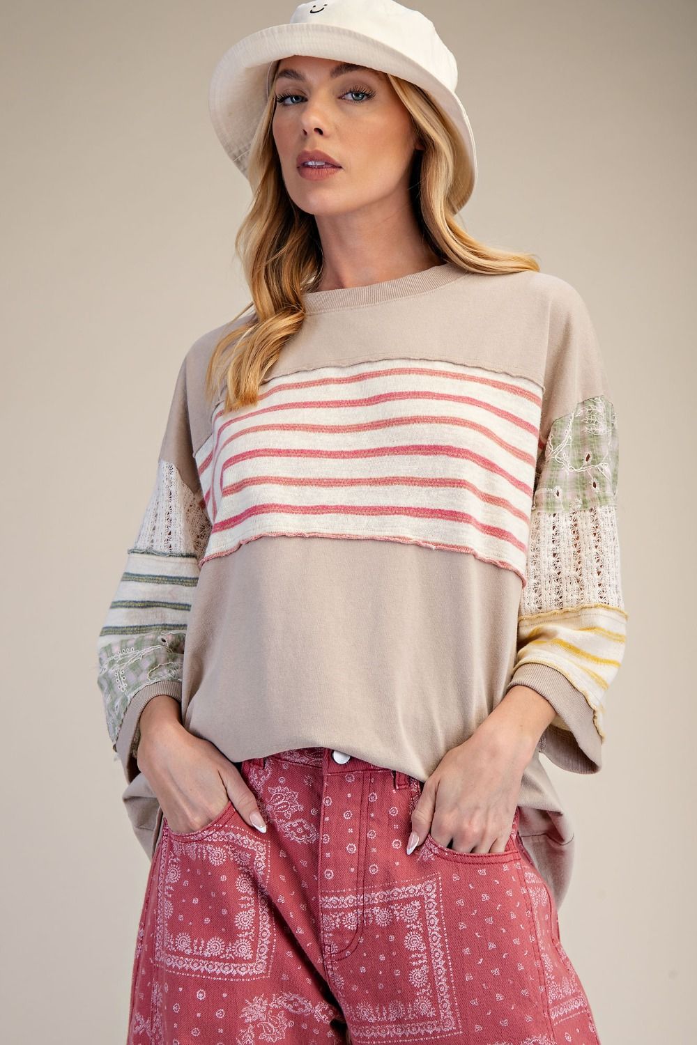 Mix Match Fabric Boxy Top | Mushroom