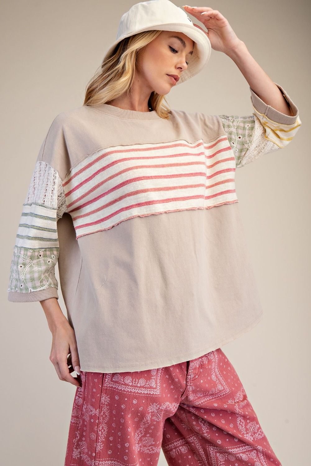 Mix Match Fabric Boxy Top | Mushroom