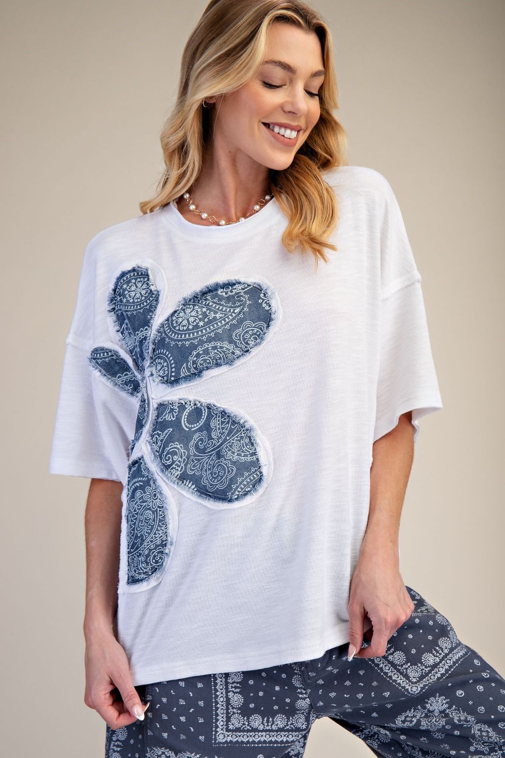 Paisley Flower Oversized Boxy Top | White