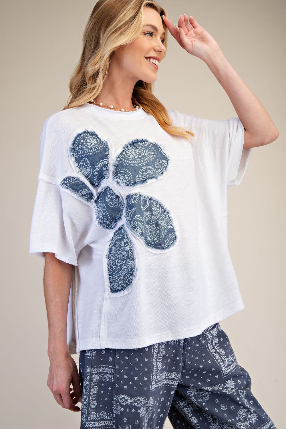 Paisley Flower Oversized Boxy Top | White