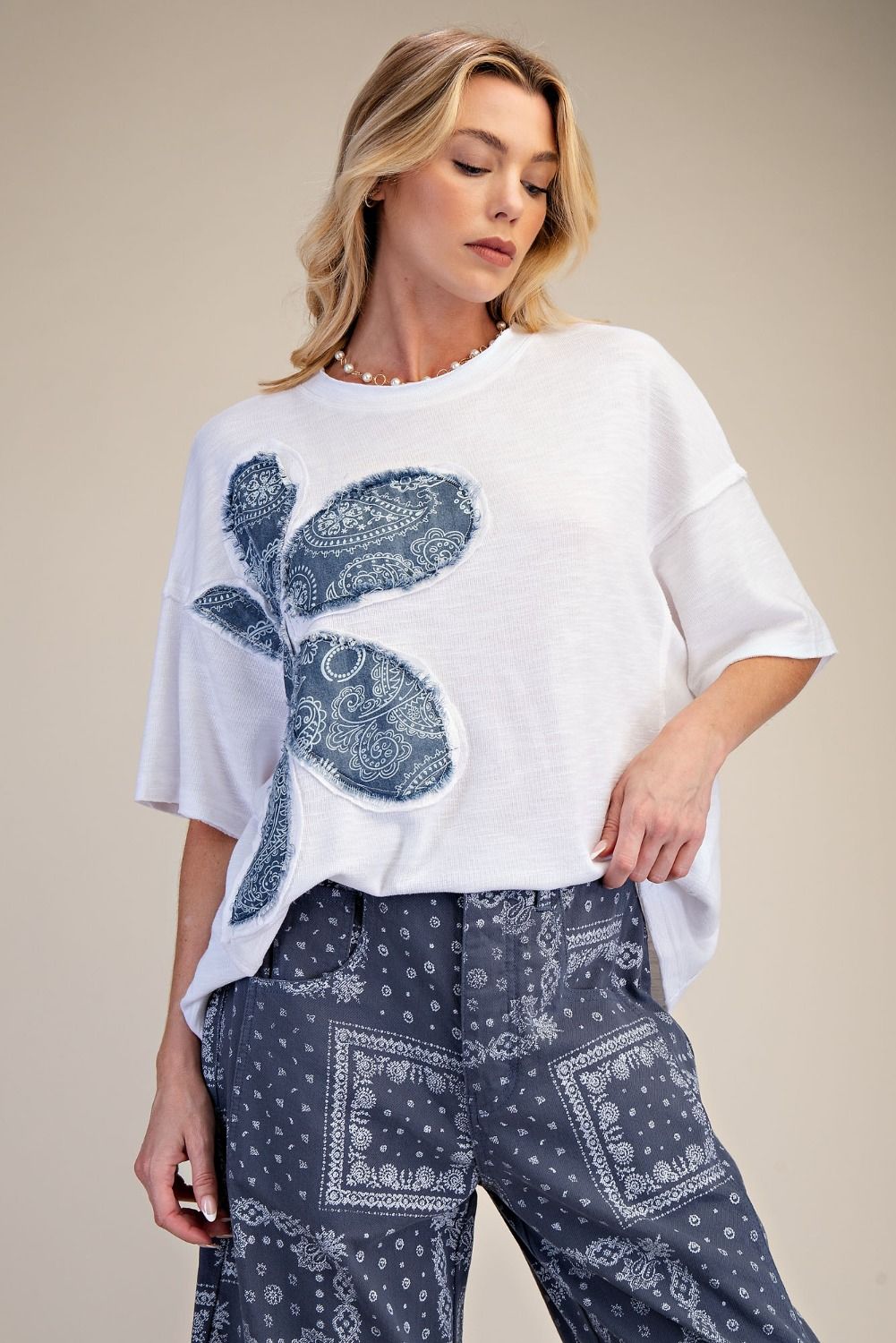 Paisley Flower Oversized Boxy Top | White