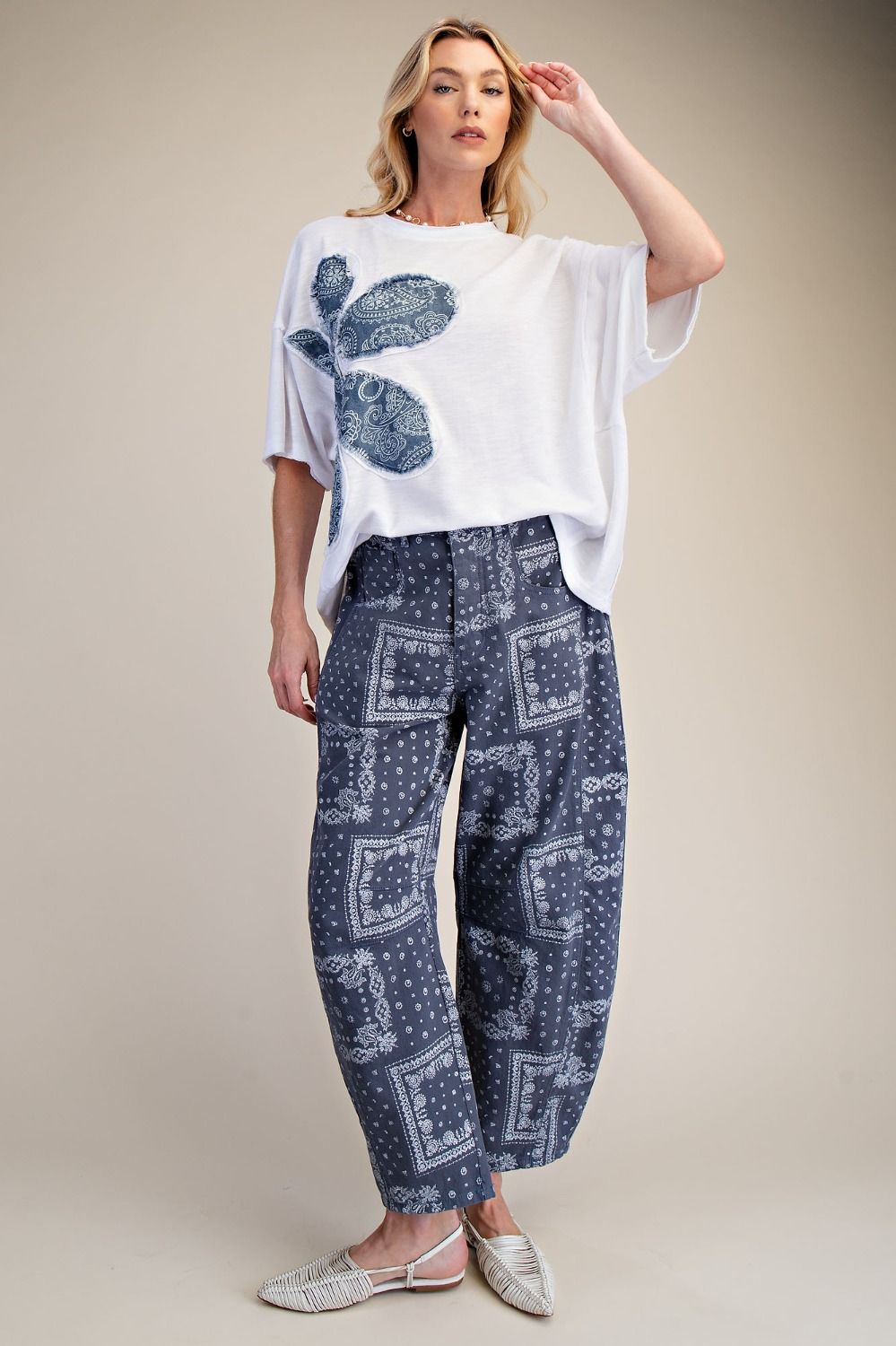 Paisley Flower Oversized Boxy Top | White