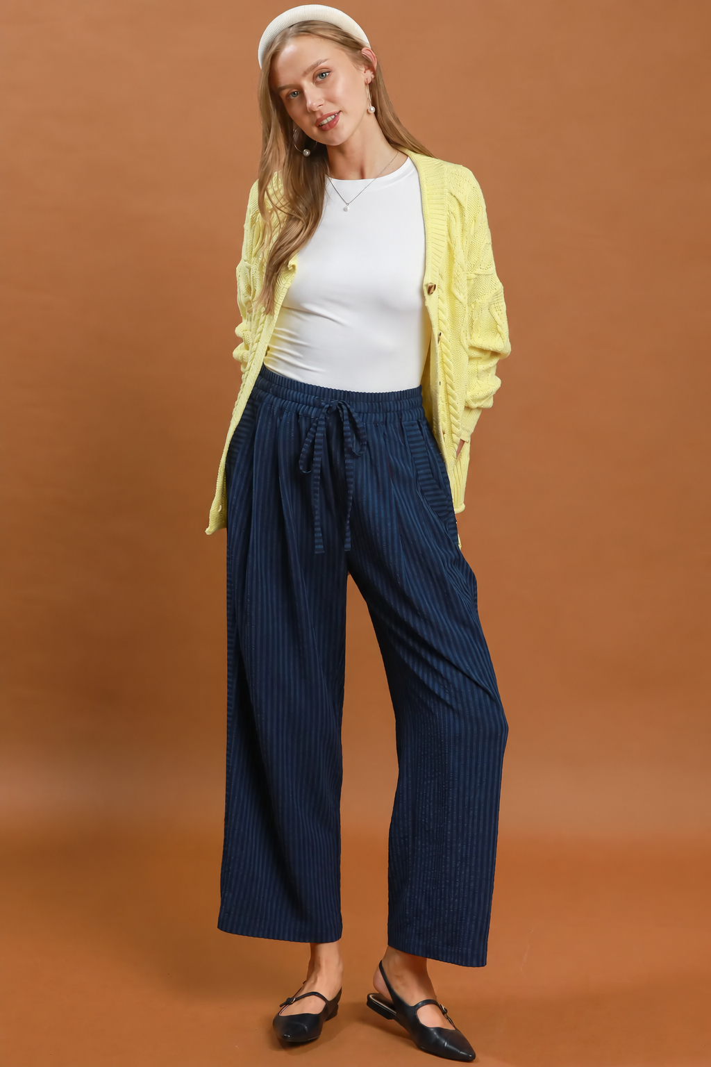 Stripe Wide Leg Pants | Midnight