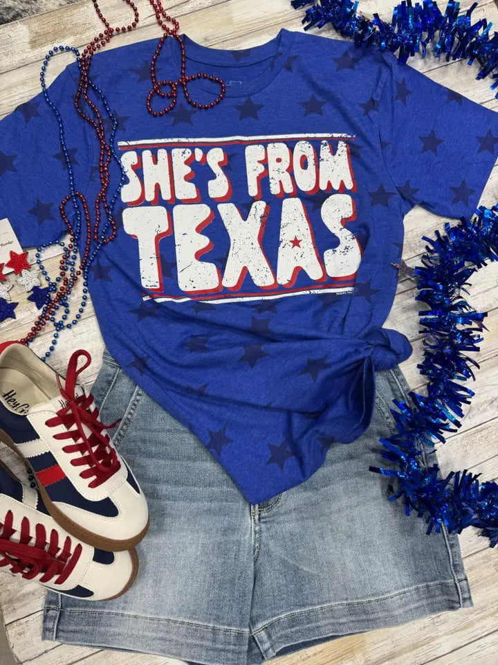 She's From Texas Tee | Royal Blue Stars