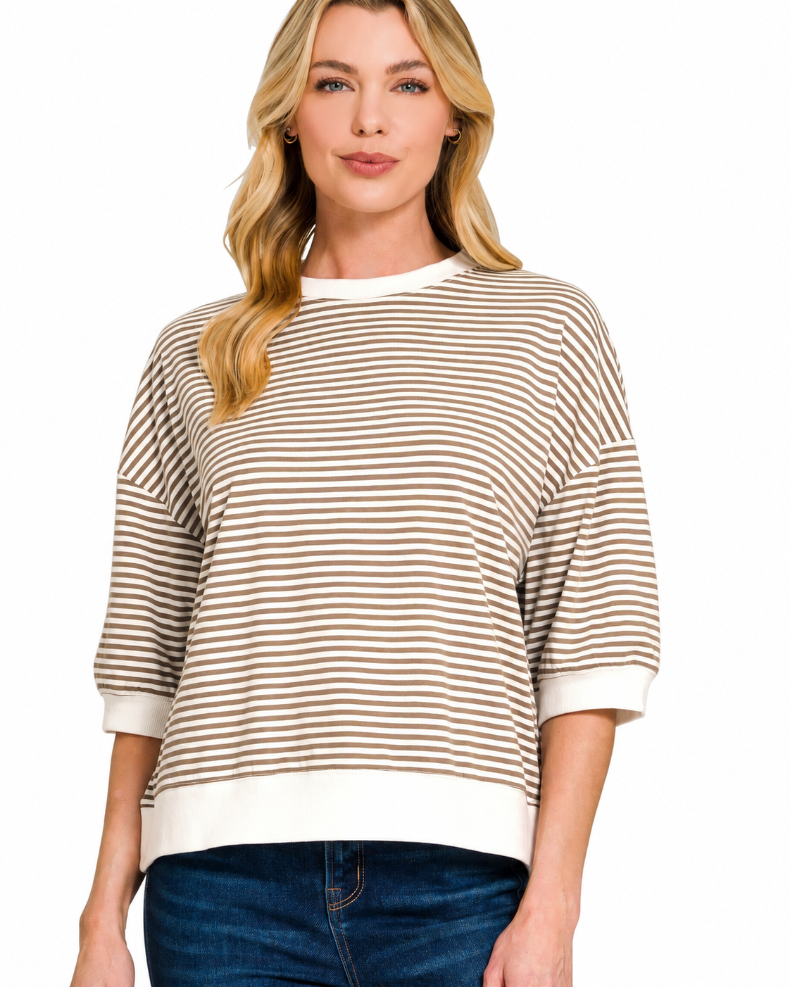 Striped Rib Banded Top | Mocha
