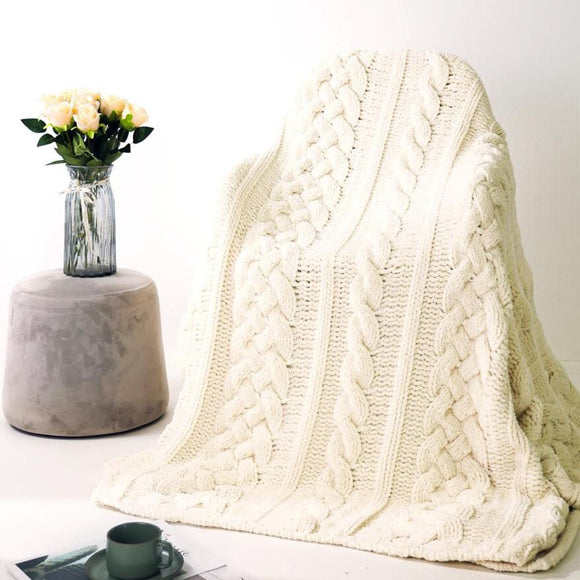 Comfy LUXE Cable Knit Microfiber Blanket | Cream