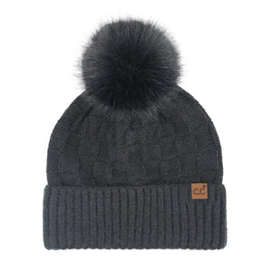 C.C. Checkered Pom Beanie | Black