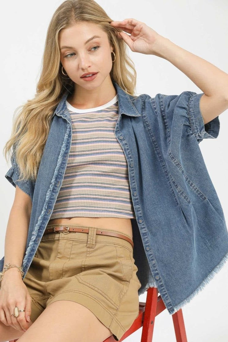 Washed Denim Oversized Top | Medium Wash