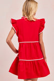Game Day Spirit Ruffled Sleeve Dress | Red/White