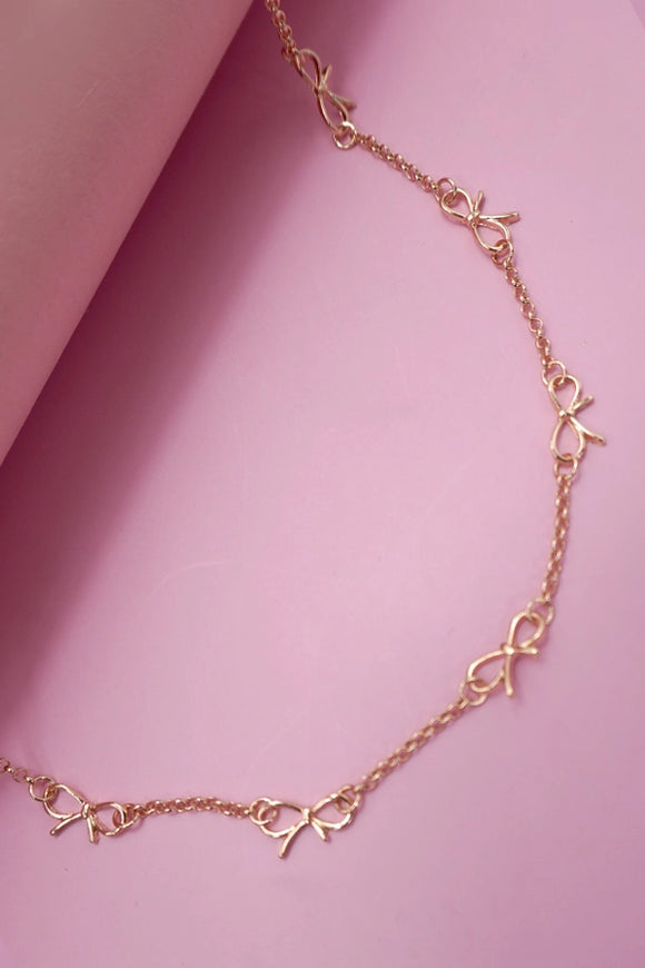 Ribbon Bow Short Necklace | Gold