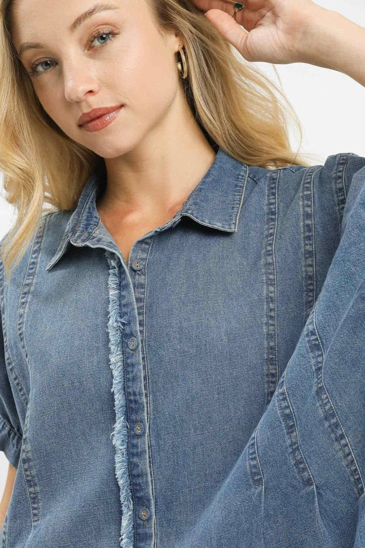 Washed Denim Oversized Top | Medium Wash
