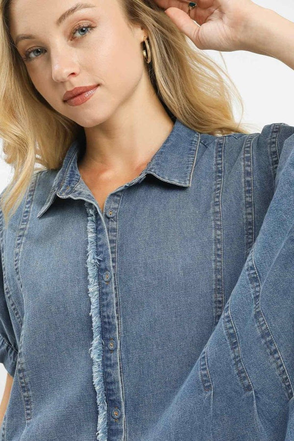 Washed Denim Oversized Top | Medium Wash