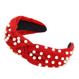 Red Glitter Pearl | Christmas Embellished Headband