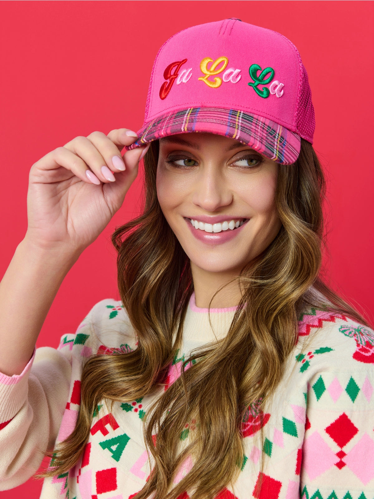 Merry Canvas Plaid Mesh Back Cap | Pink