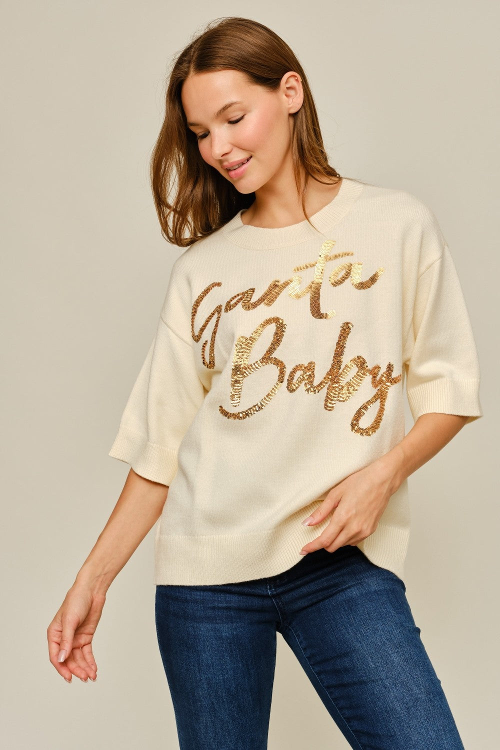 Santa Baby Sequin Top | Cream