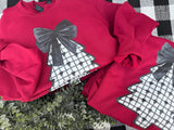Christmas Tree Black White Bow Sweatshirt | Red