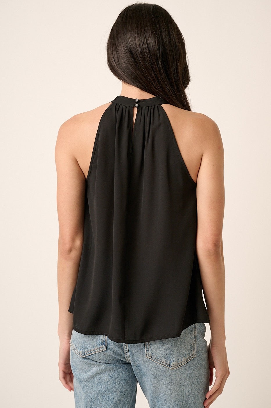 Pleated A-Line Halter Top | Black