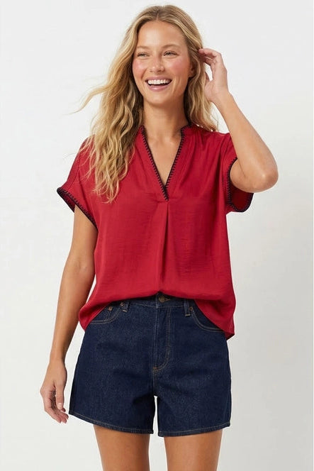 Lightweight Silk Whipstitch Top | Red