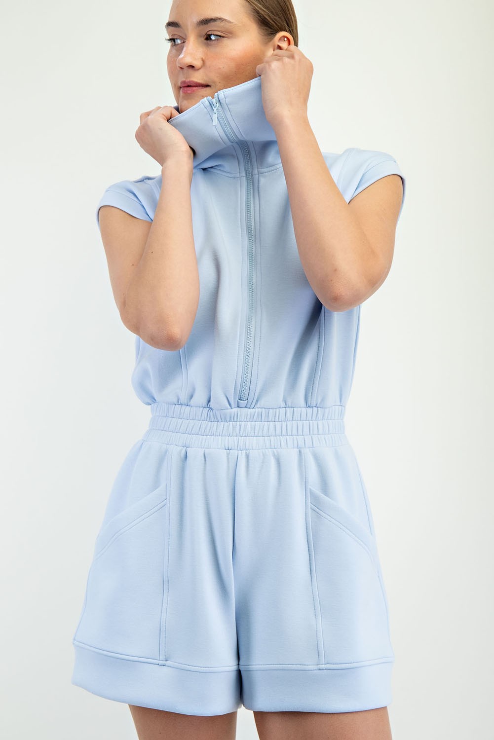 Scuba Luxe Sleeveless Romper | Frost