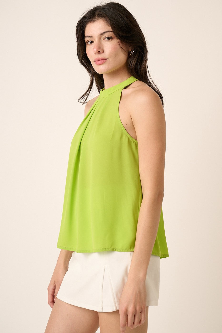 Pleated A-Line Halter Top | Lime