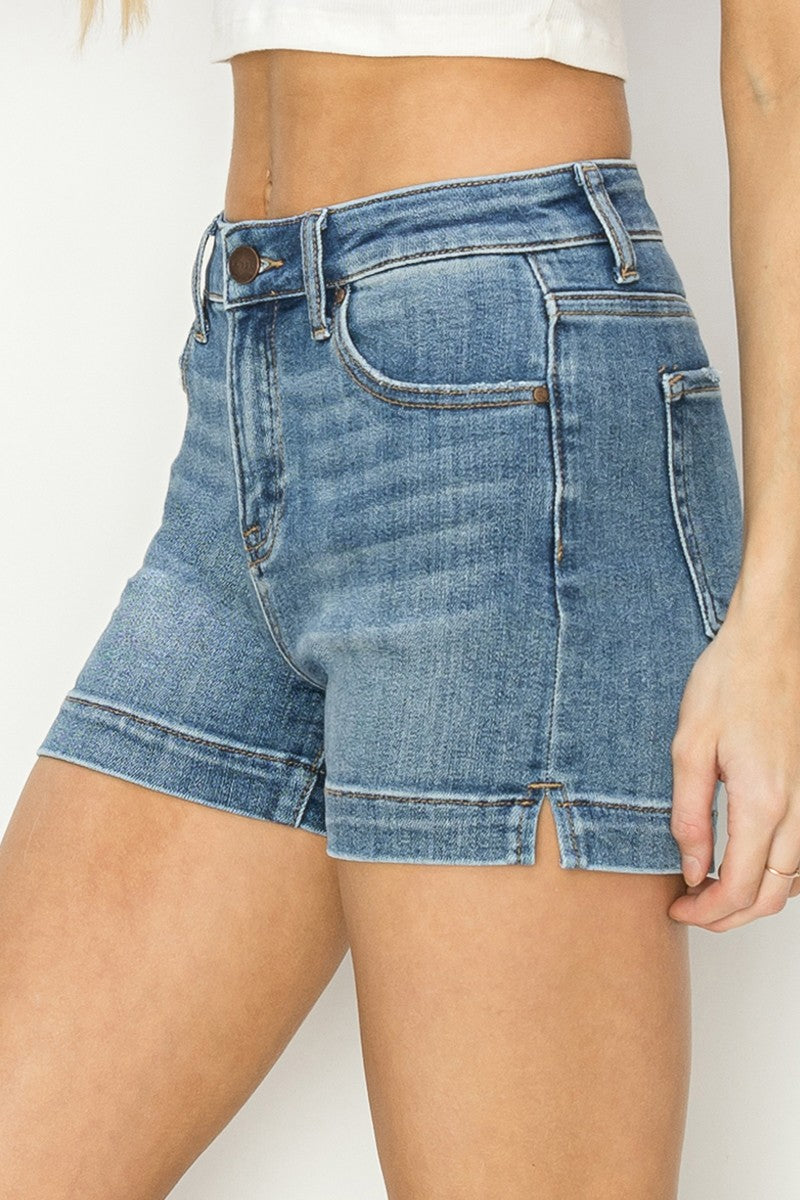 Risen Denim Shorts | High Rise Side Slit Basic