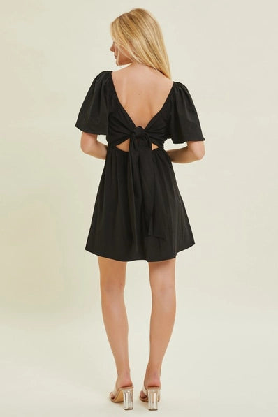 Flutter Sleeve Back Detail Romper | Black