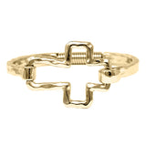 Hammered Cross Bangle Bracelet | Worn Gold