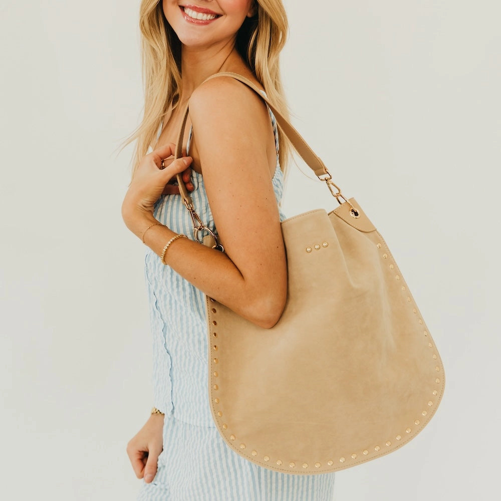 Rosalie Rivet Suede Hobo Bag | Oat