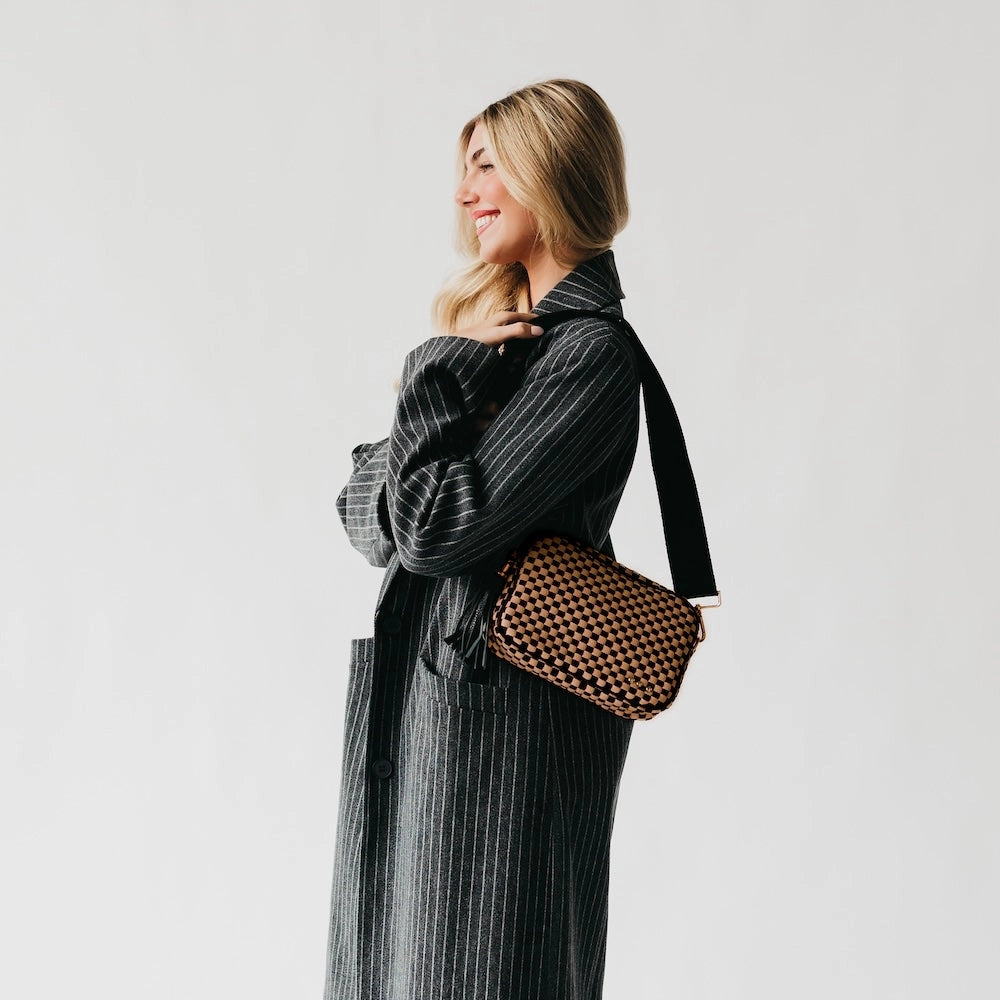 Woven Willow Camera Crossbody Bag | Checkered Coffee