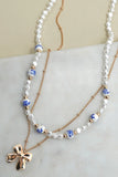 Blue Ceramic Bow Layer Chain | Gold Necklace