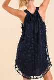 3D Floral Halter Swing Dress | Midnight