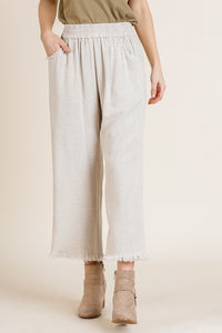 Cropped Linen Frayed Hem Pants | Oatmeal