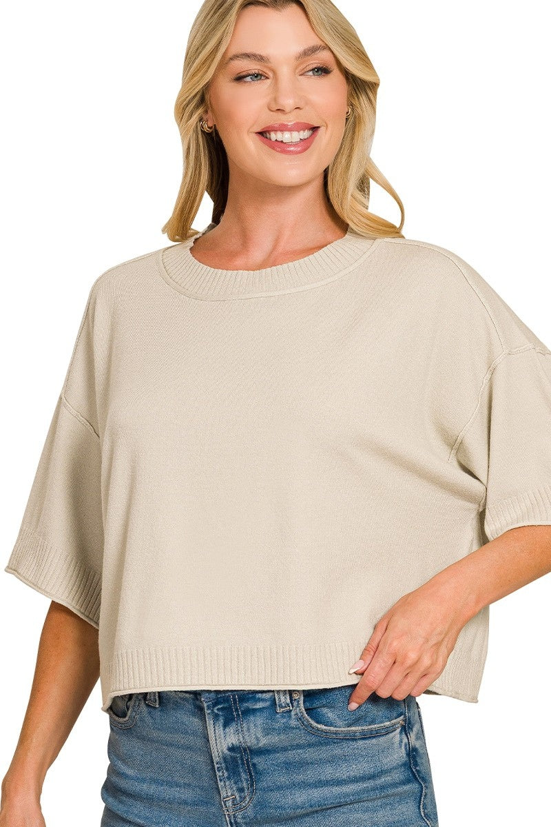Short Sleeve Boxy Top | Bone