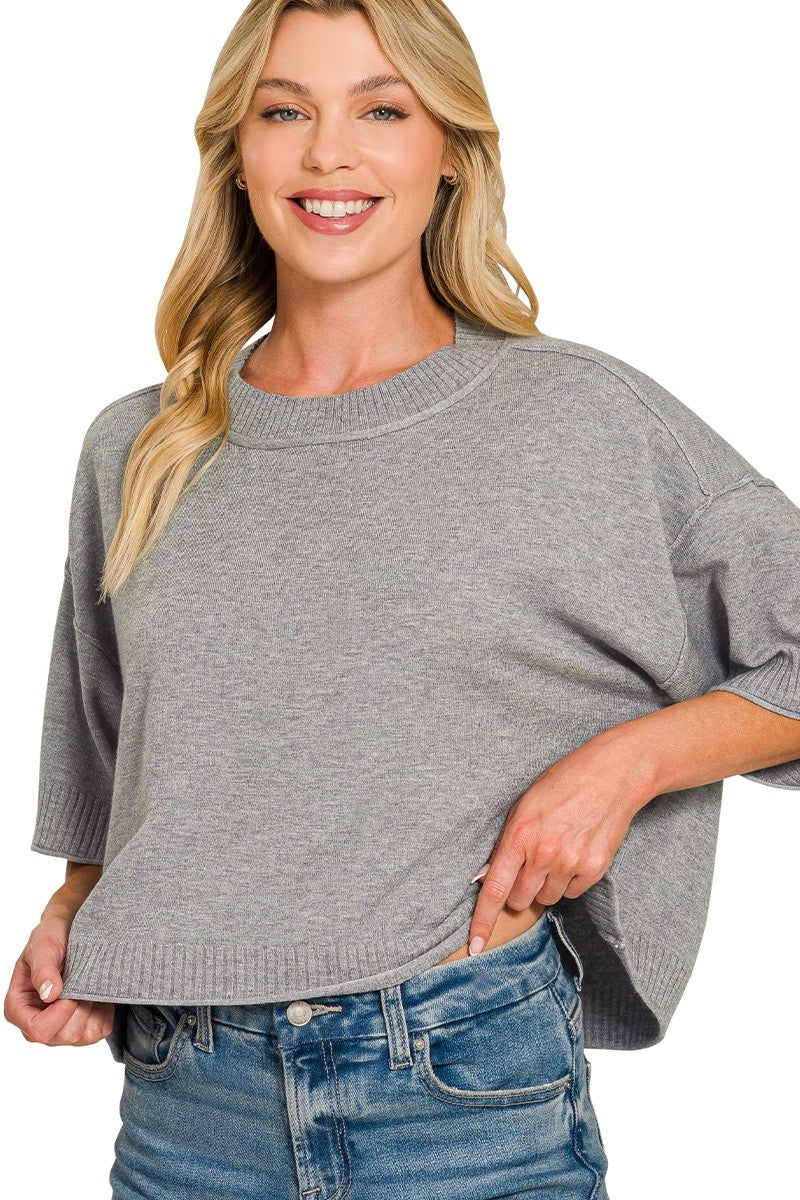 Short Sleeve Boxy Top | Heather Grey