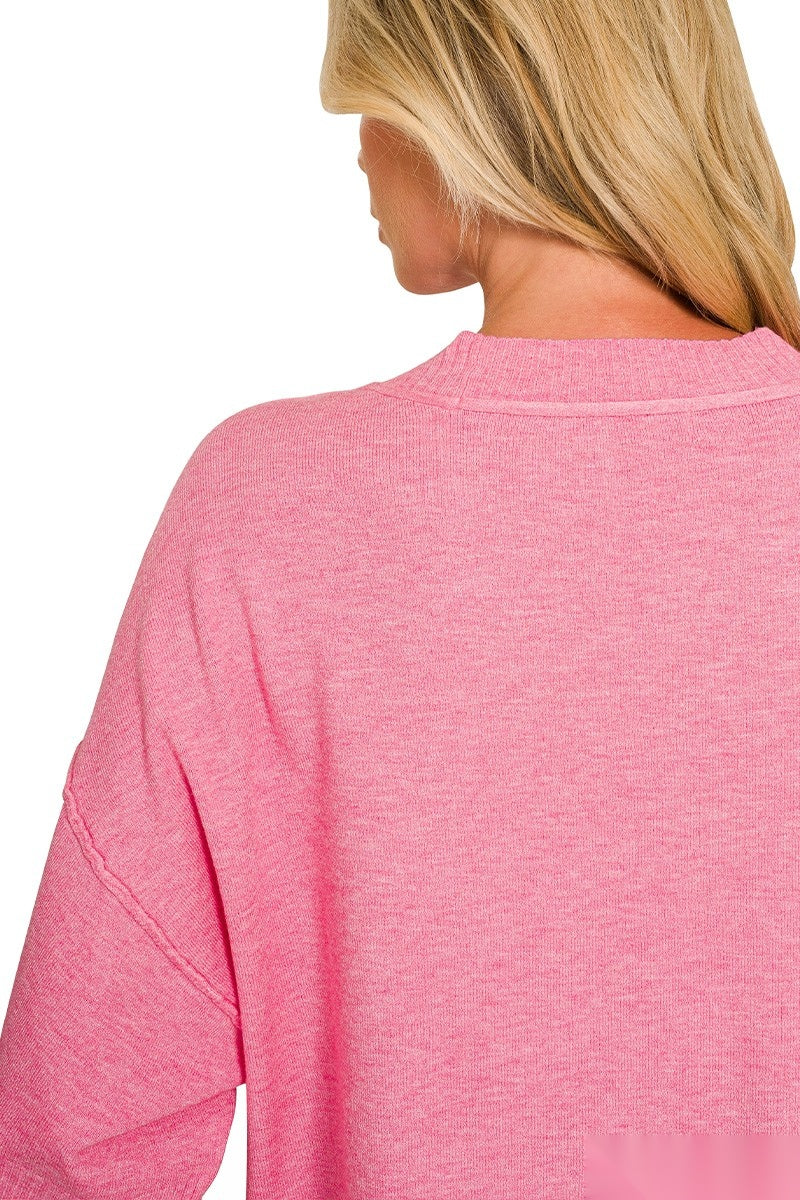 Short Sleeve Boxy Top | Heather Candy Pink