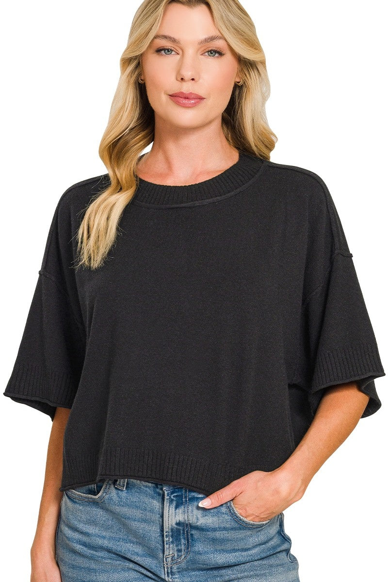 Short Sleeve Boxy Top | Black