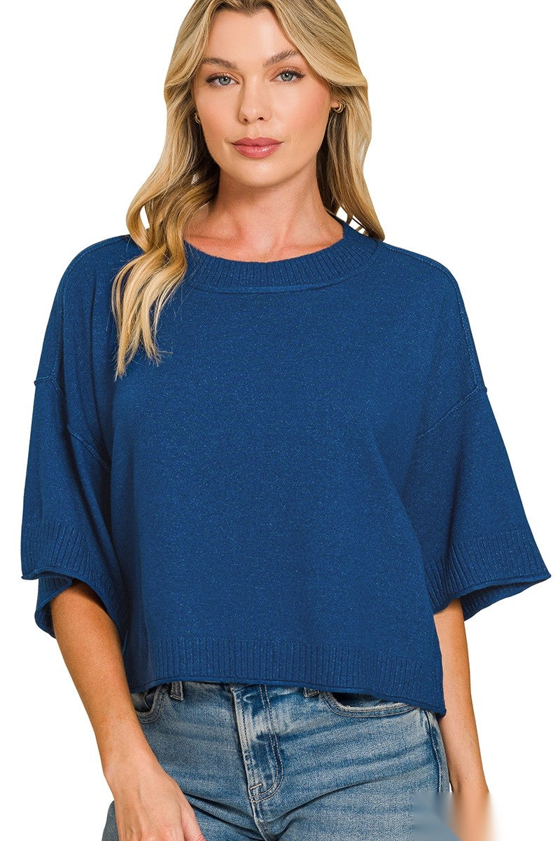 Short Sleeve Boxy Top | Blue