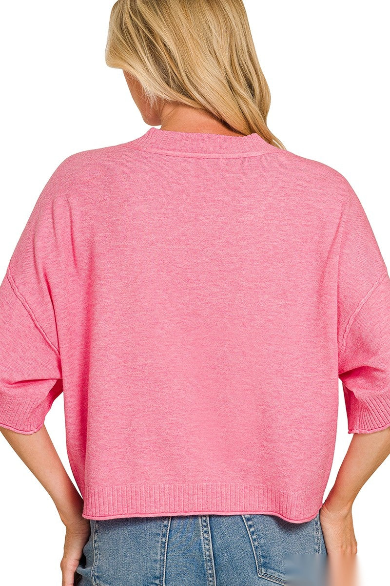 Short Sleeve Boxy Top | Heather Candy Pink