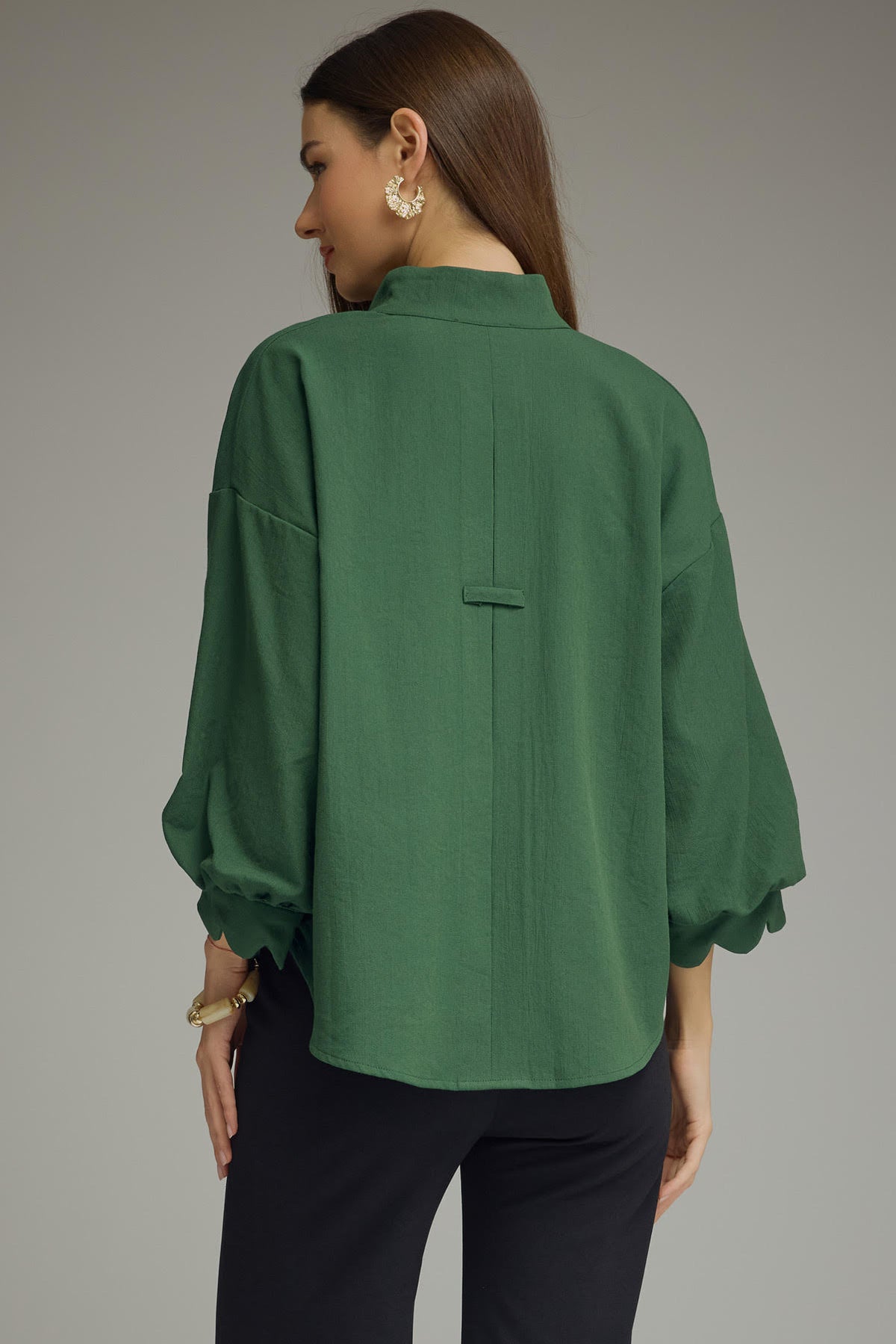 Scalloped 3/4 Sleeve Top | Hunter Green
