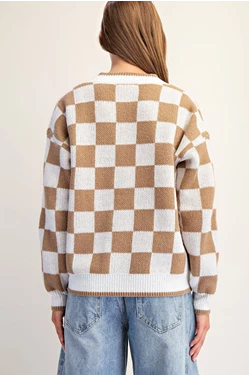 Checker Button Down Cardigan | Cocoa