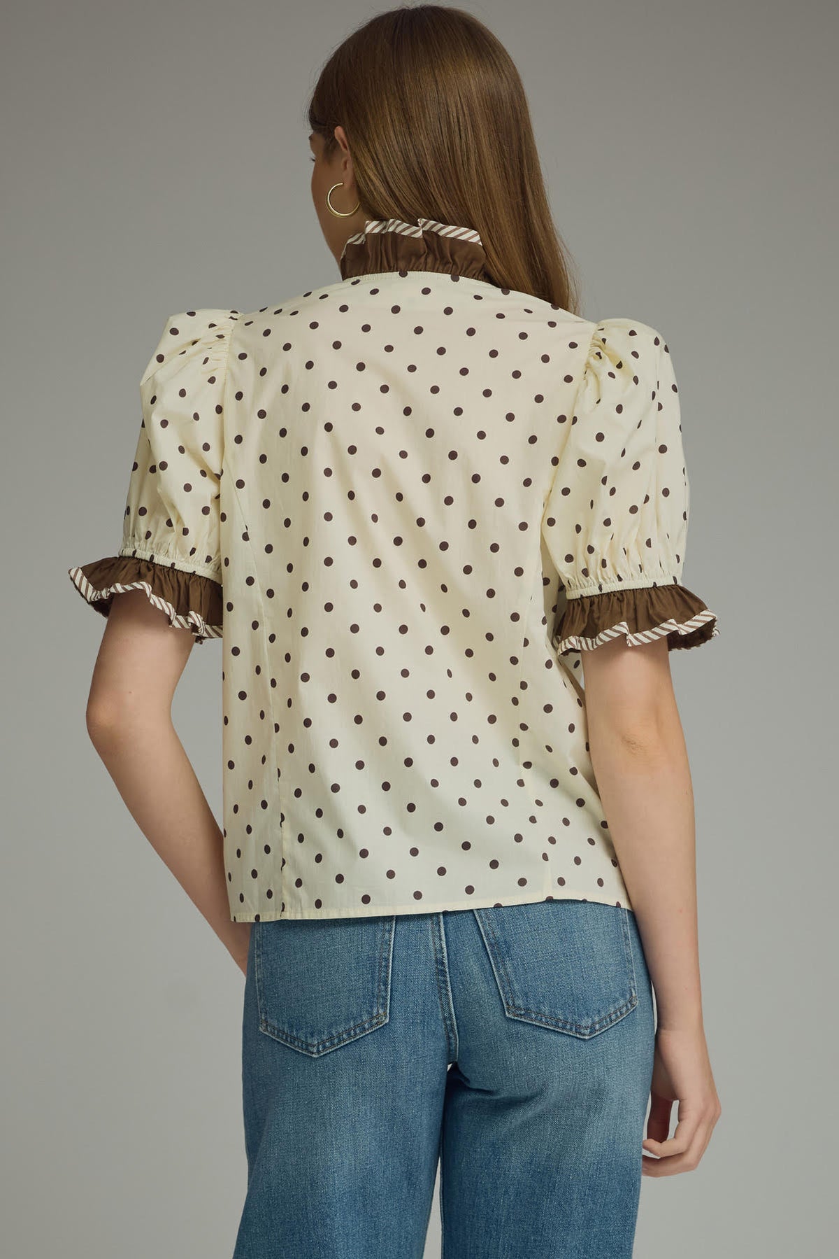 Ruffle Trim Polka Dot Top | Ecru