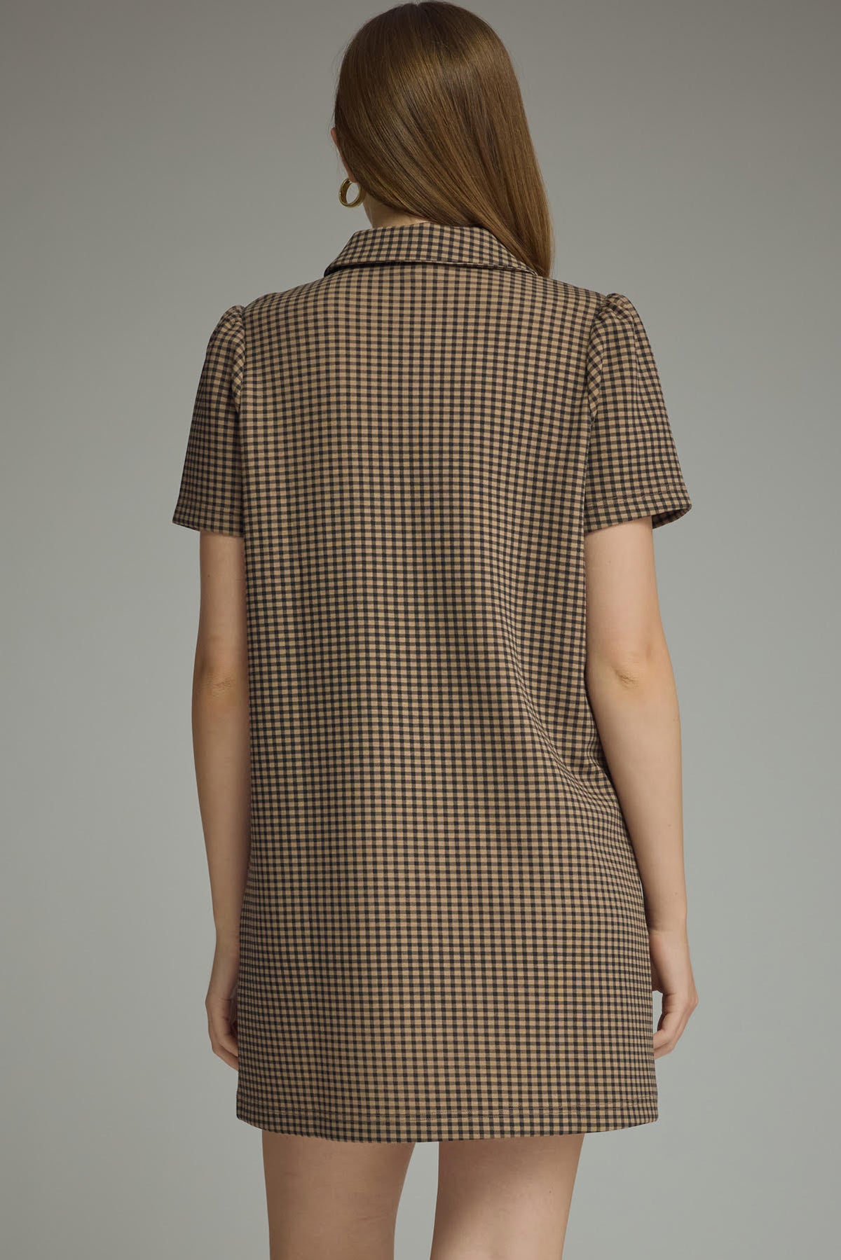 Gingham Puff Sleeve Dress | Black/Tan