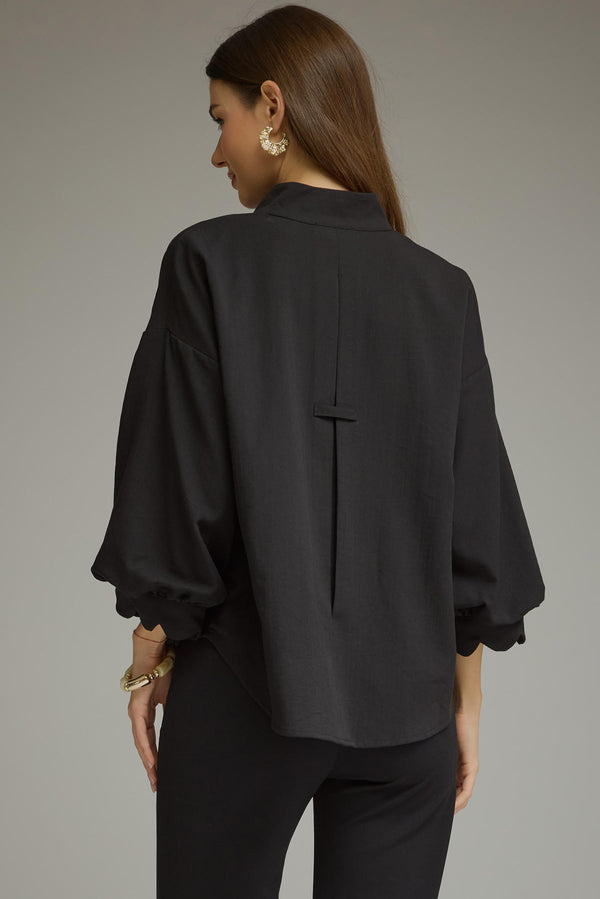 Scalloped 3/4 Sleeve Top | Black